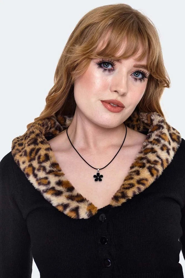 Leopard Fur Collar Ladies Cardigan Set Retro Vintage Style Fashion Cardigan Top