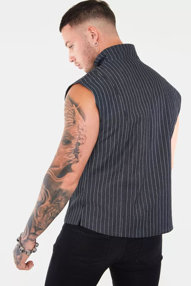 Monochrome Pinstripes Vest Gothic Alternative Style Top