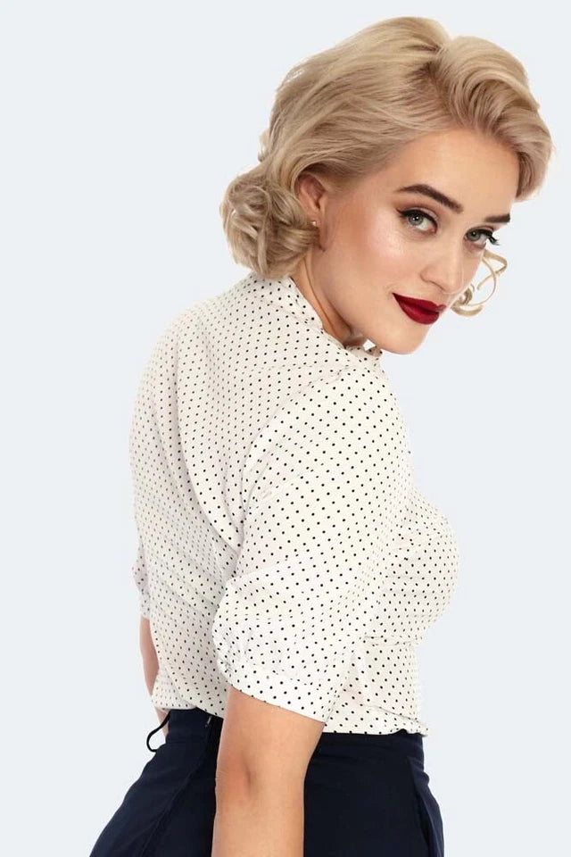 Alex White Polka Dot Retro Vintage Style Blouse