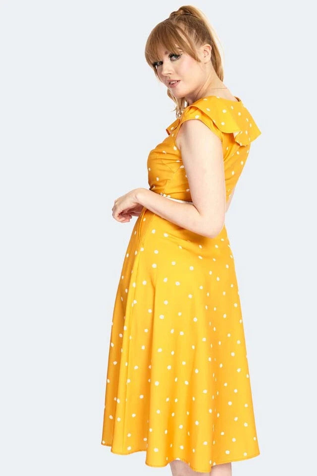 Women Retro Polka Dot Wide Collar Flare Vintage Style Dress