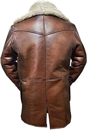 The Dark Knight Rises Tom Hardy Bane Shearling Distressed Leather Coat Jacket
