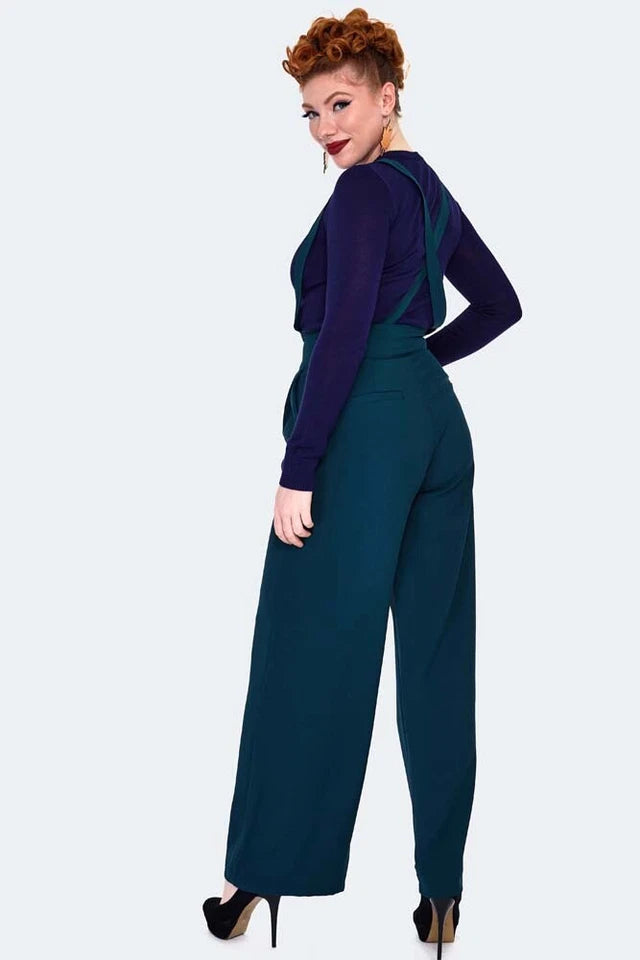 Green High Retro Waisted Vintage Style Suspender Trousers
