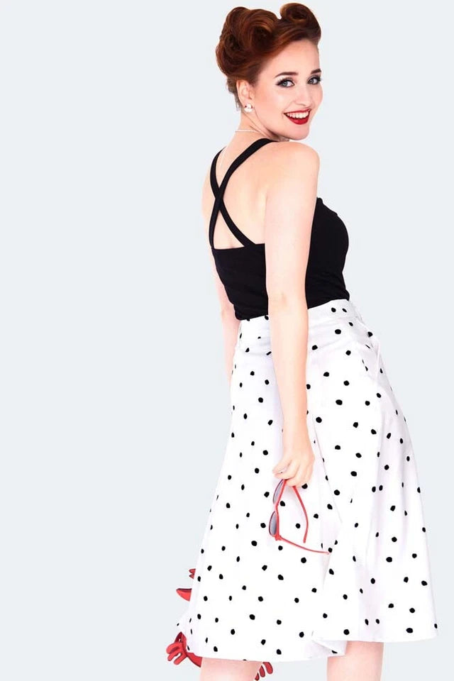Retro Black and white polka dot button front midi Vintage Style skirt