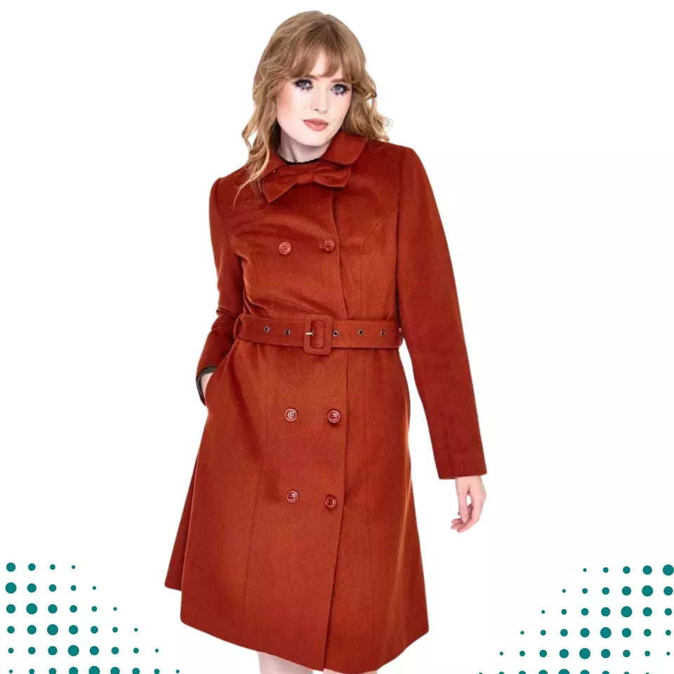 Women Retro Fitted Coat with Belt Vintage Style Fashion