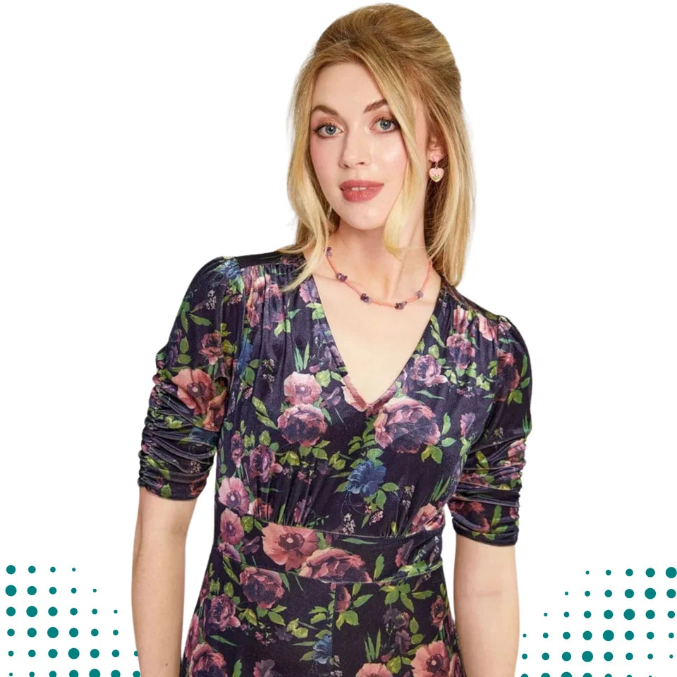 Velvet Retro Vintage Style Floral Wide Jumpsuit