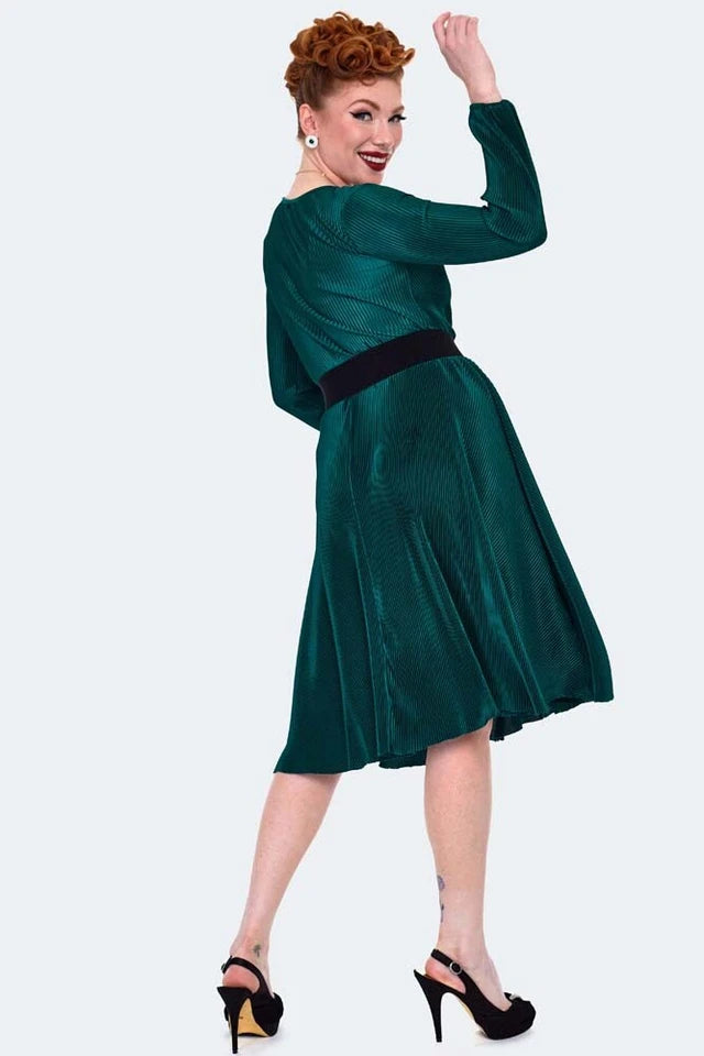 Plisse Wrap Midi Flare Retro Vintage Style Dress