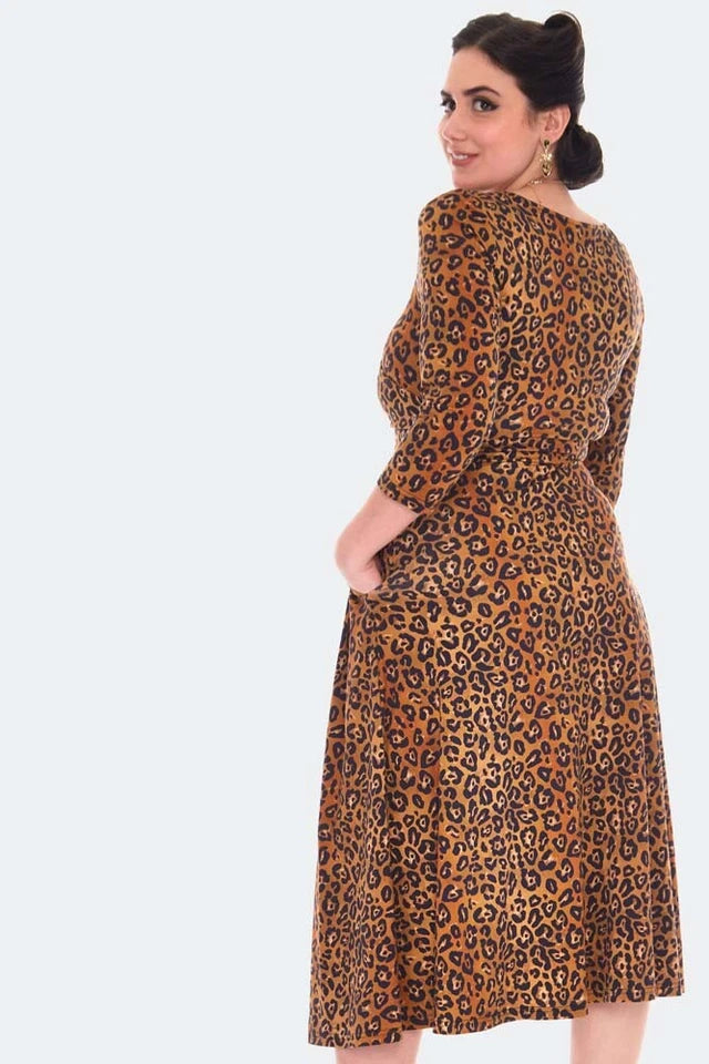 Women Rerto Leopard Print Flare Vintage Style Dress