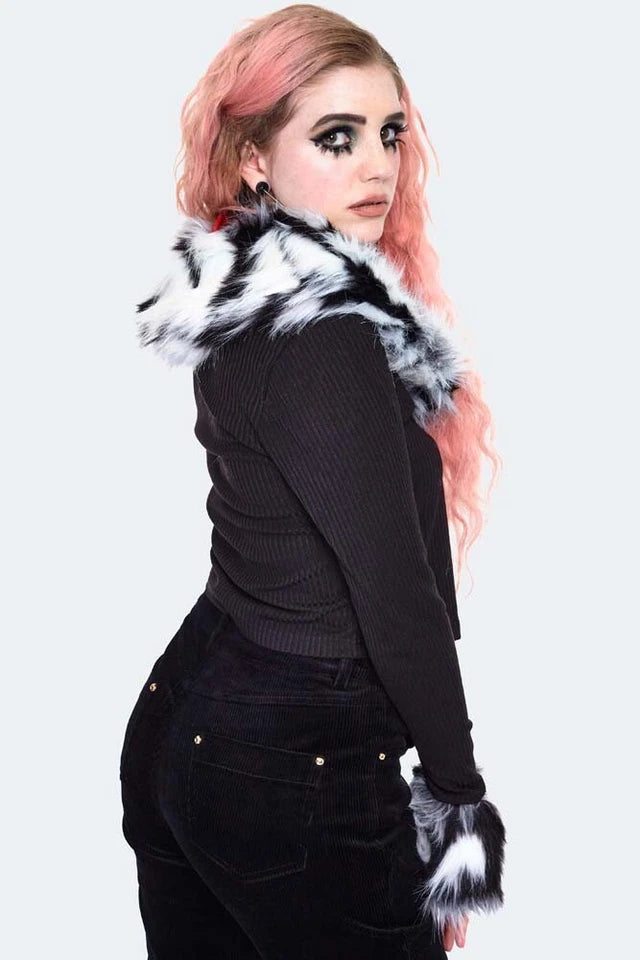 Alternative Style Fur Trim Cropped Gothic Cardigan