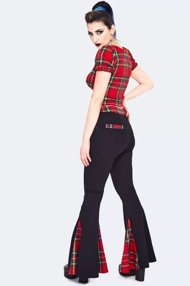 Alternative Style Tartan Insert Gothic Flared Trouser