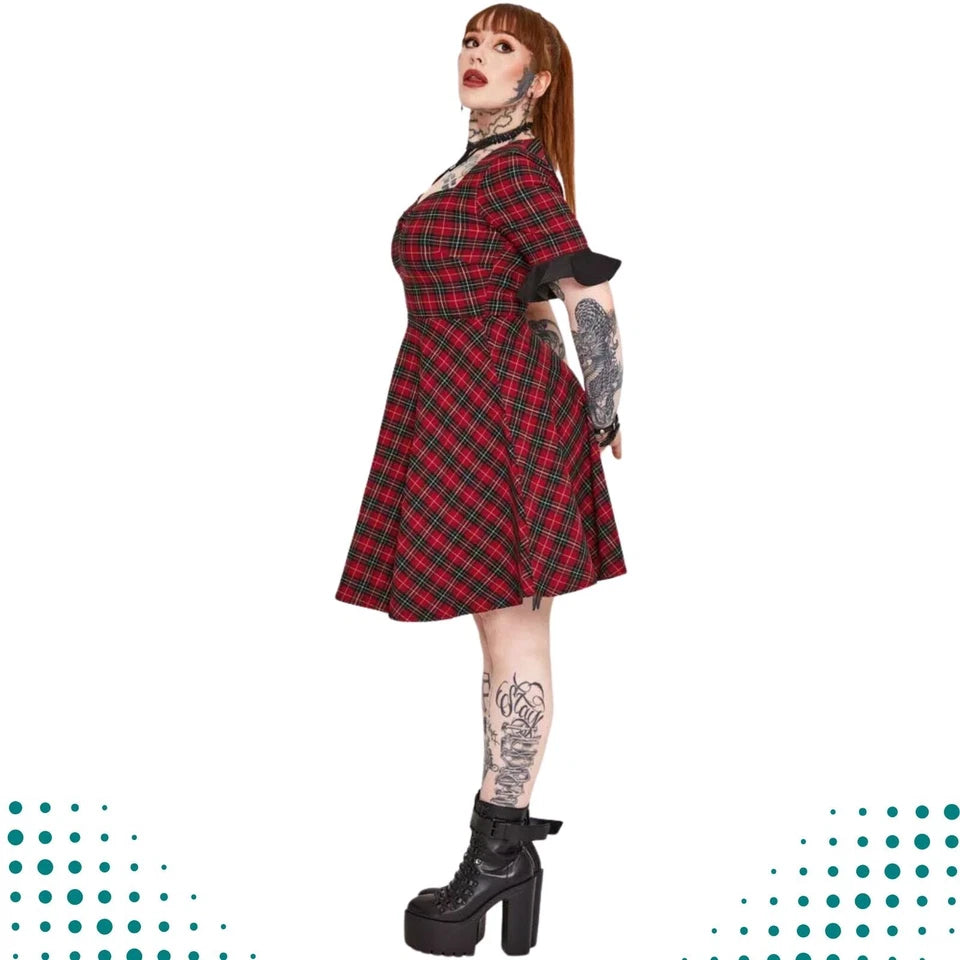 Tartan Midi Gothic Alternative Style Dress
