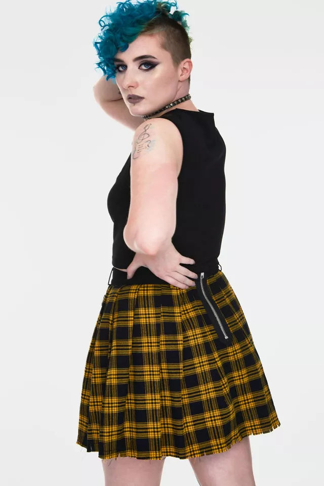 Gothic Teen Spirit Yellow Tartan Pleated Alternative Style Skirt