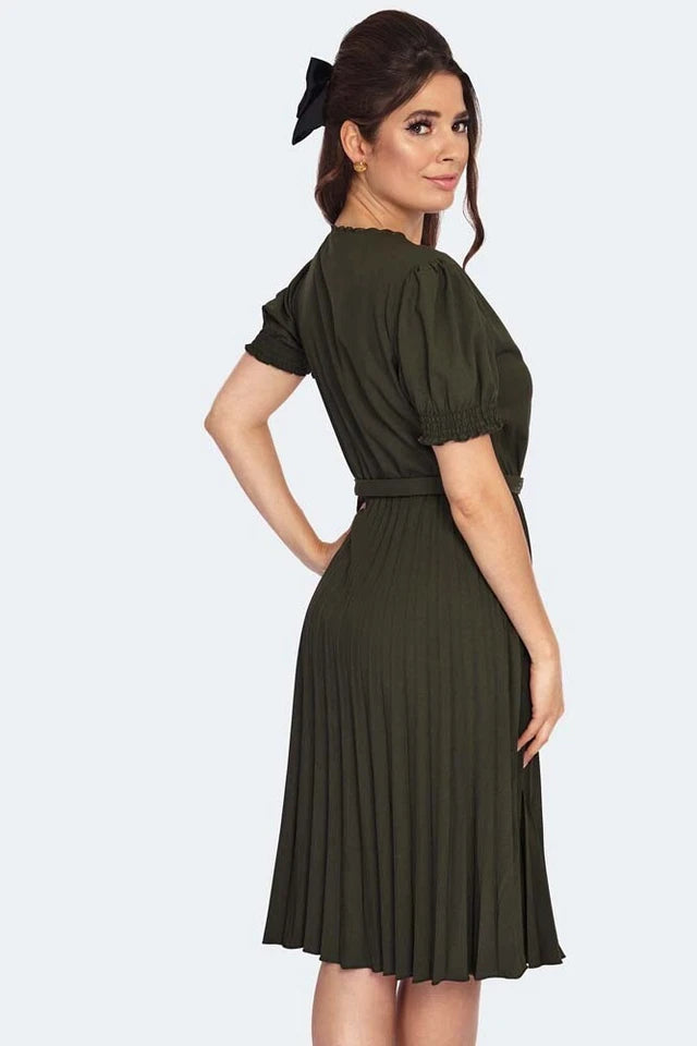 RETRO VINTAGE STYLE FLORAL PLEATED FLARE DRESS