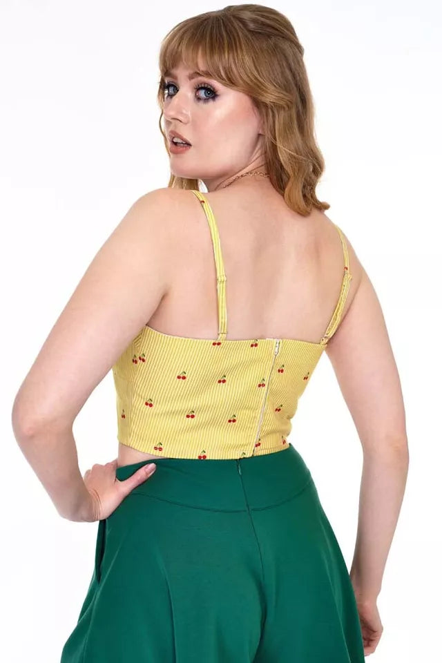Natalie Cherry Stripe Crop Retro Vintage Style Top