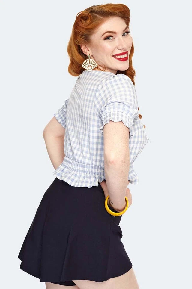 Sadie Blue Gingham Retro Vintage Style Top