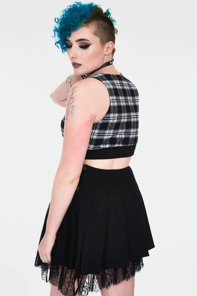 Ladies Gothic Top Teen Spirit Black Tartan Crop Top Alternative Punk Style Top