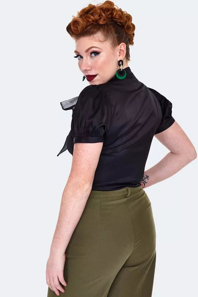 Organza Bow Satin Women Retro Vintage Style Blouse