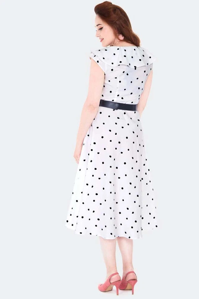RETRO POLKA DOT Flutter COLLAR FLARE VINTAGE STYLE DRESS