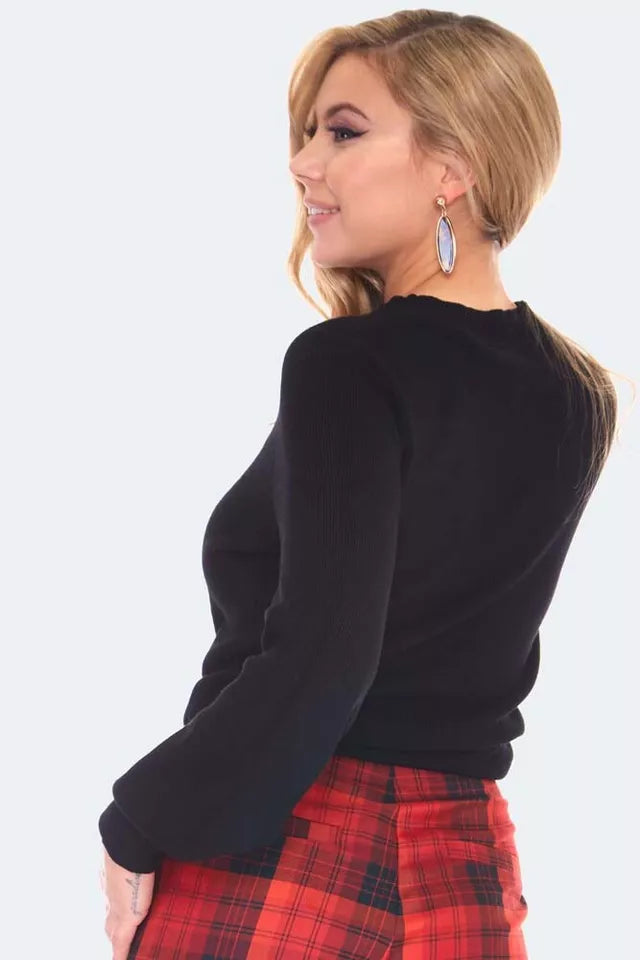 Black Balloon Sleeve High Neck Retro Vintage Style sweater