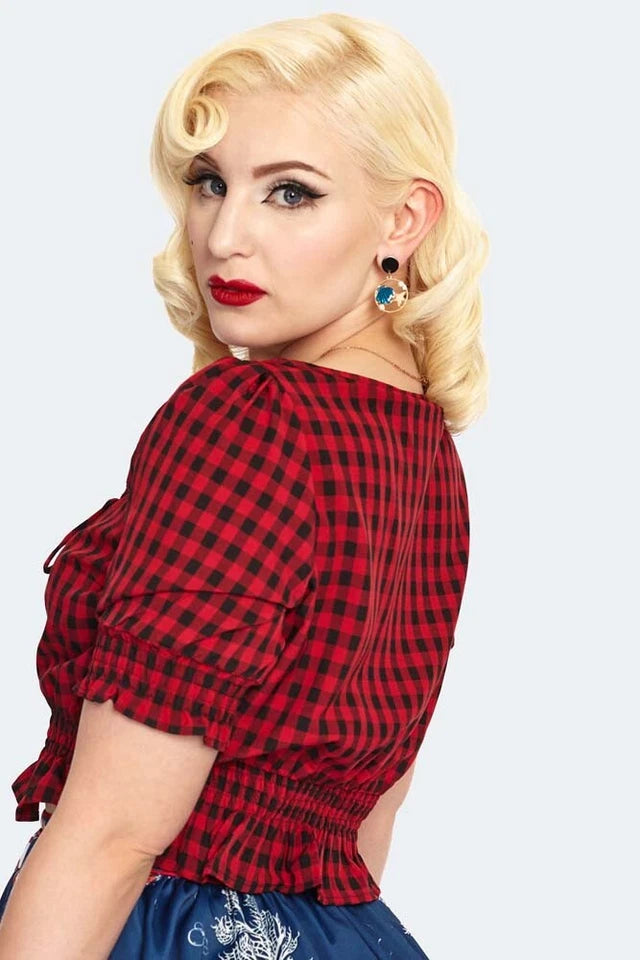 Sadie Red Gingham Retro Vintage style Top