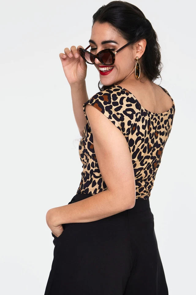 Vintage Style Maddie Leopard Retro Print Keyhole Top