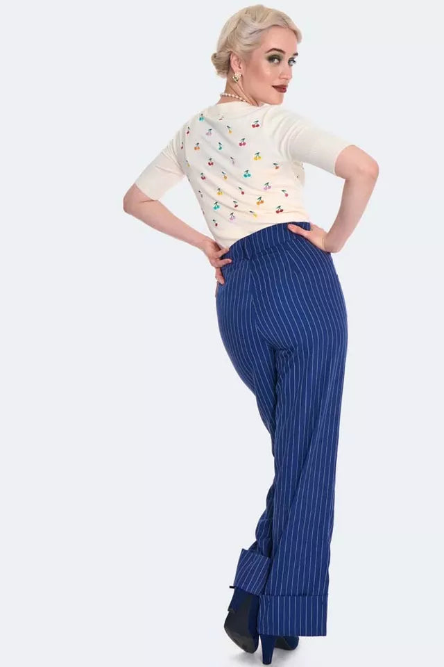 Retro Turn Up Ponstripe Vintage Style Trouser