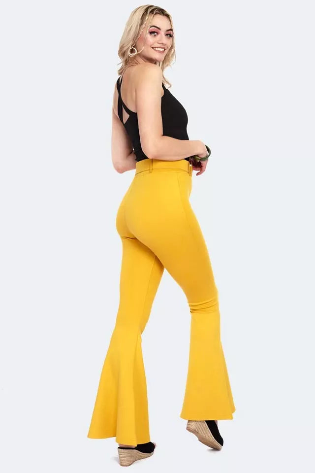Vintage Style 60s Belted Retro Bengaline Flare Trousers