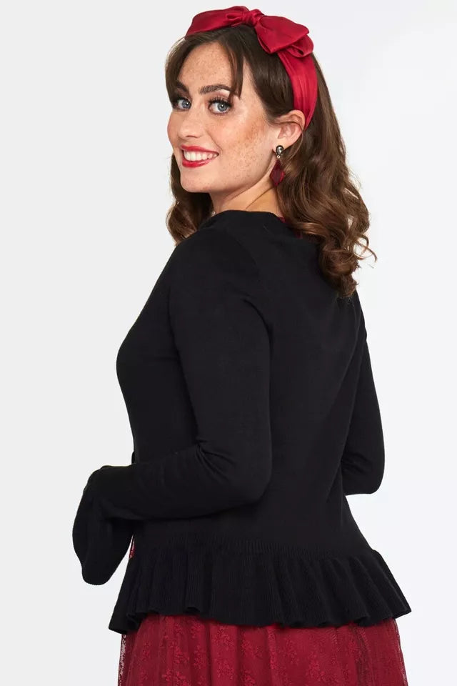 Women Retro Tie Front Ruffle Cardigan Vintage Style Cardigan