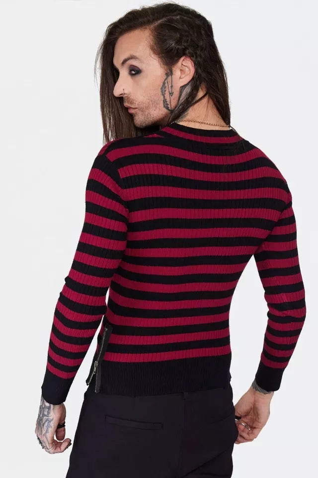 Gothic Menace Red and Black Stripe Alternative Style Fashion Sweater