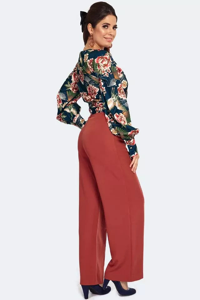 Rust Retro Wide Leg Vintage Style Trousers