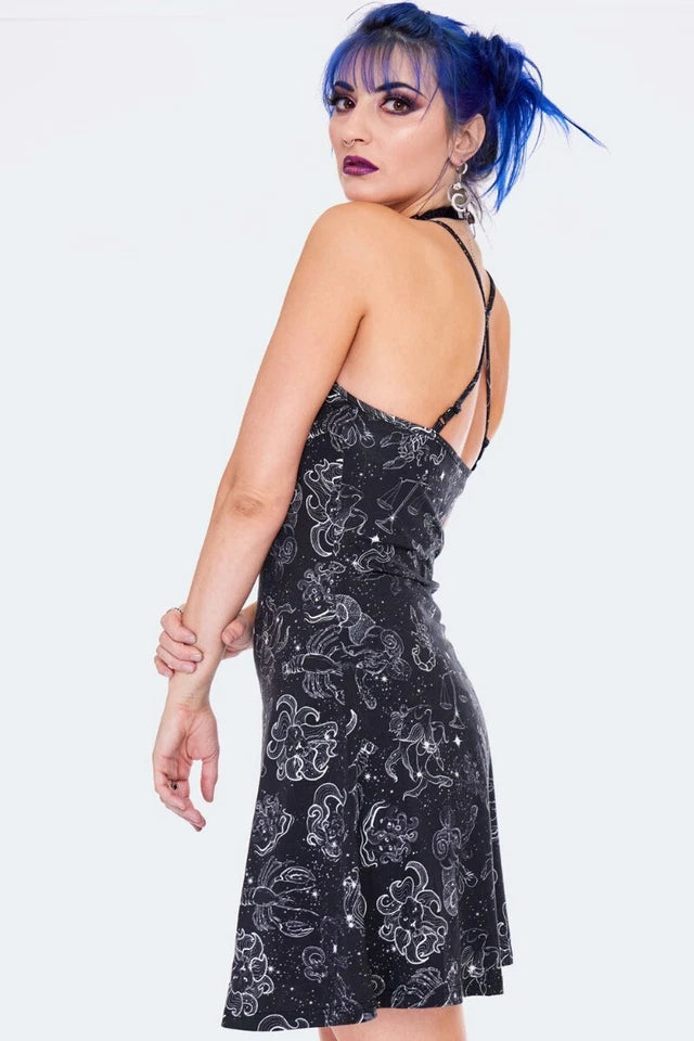 Mini Cami Zodiac Constellation Printed Gothic Alternative Style Dress