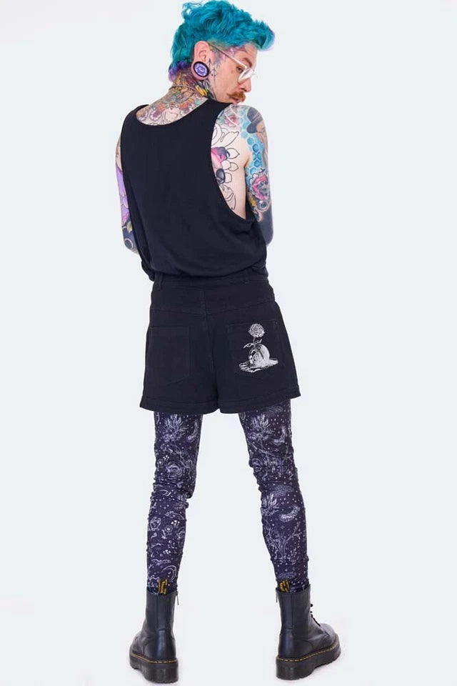 Snake Embroidered Denim Gothic Punk Style Shorts