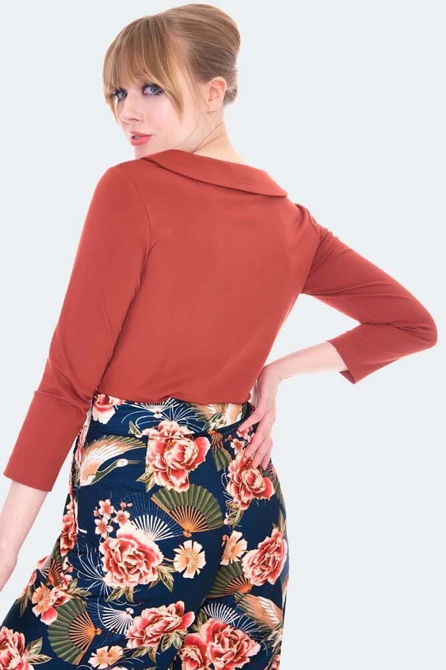 Retro Vintage Wide Collar Rust Style Jersey Top