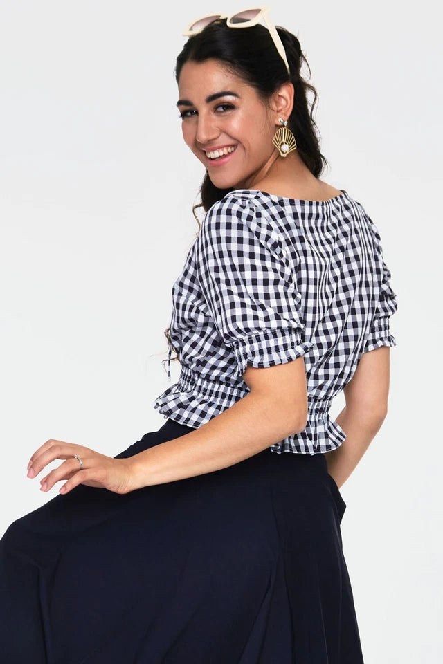 Sadie Black Retro Vintage Style Gingham Top
