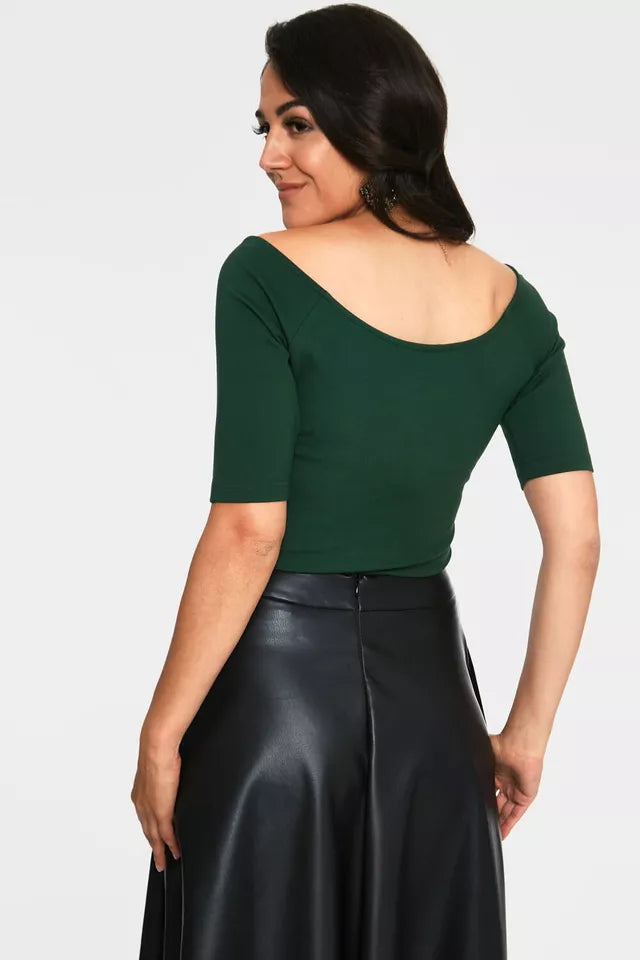 Anika Green Vintage Inspired Tie Front Pullover Curve Retro Top