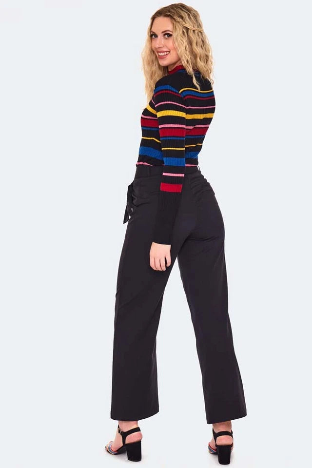 Vintage Style Bow Pocket Black Smart Retro Trouser