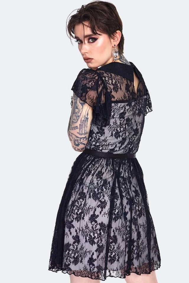 Lace overlay collar Gothic Alternative Style dress