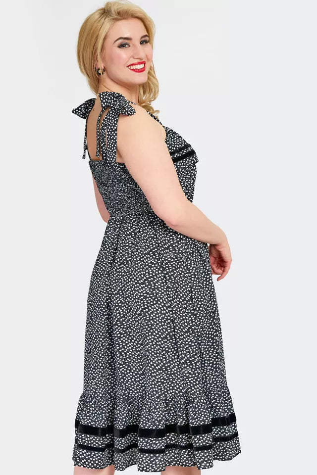 Retro FLORAL TIE STRAPS FLARE Vintage Style DRESS