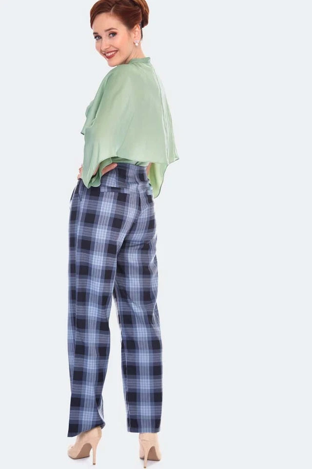 Vintage Style Grey Plaid Retro Trousers