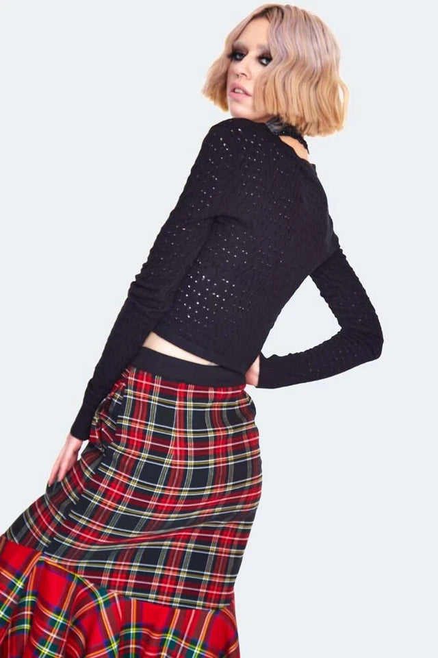 Gothic Lace Knit Drawstring Sweater Alternative Style Fashion