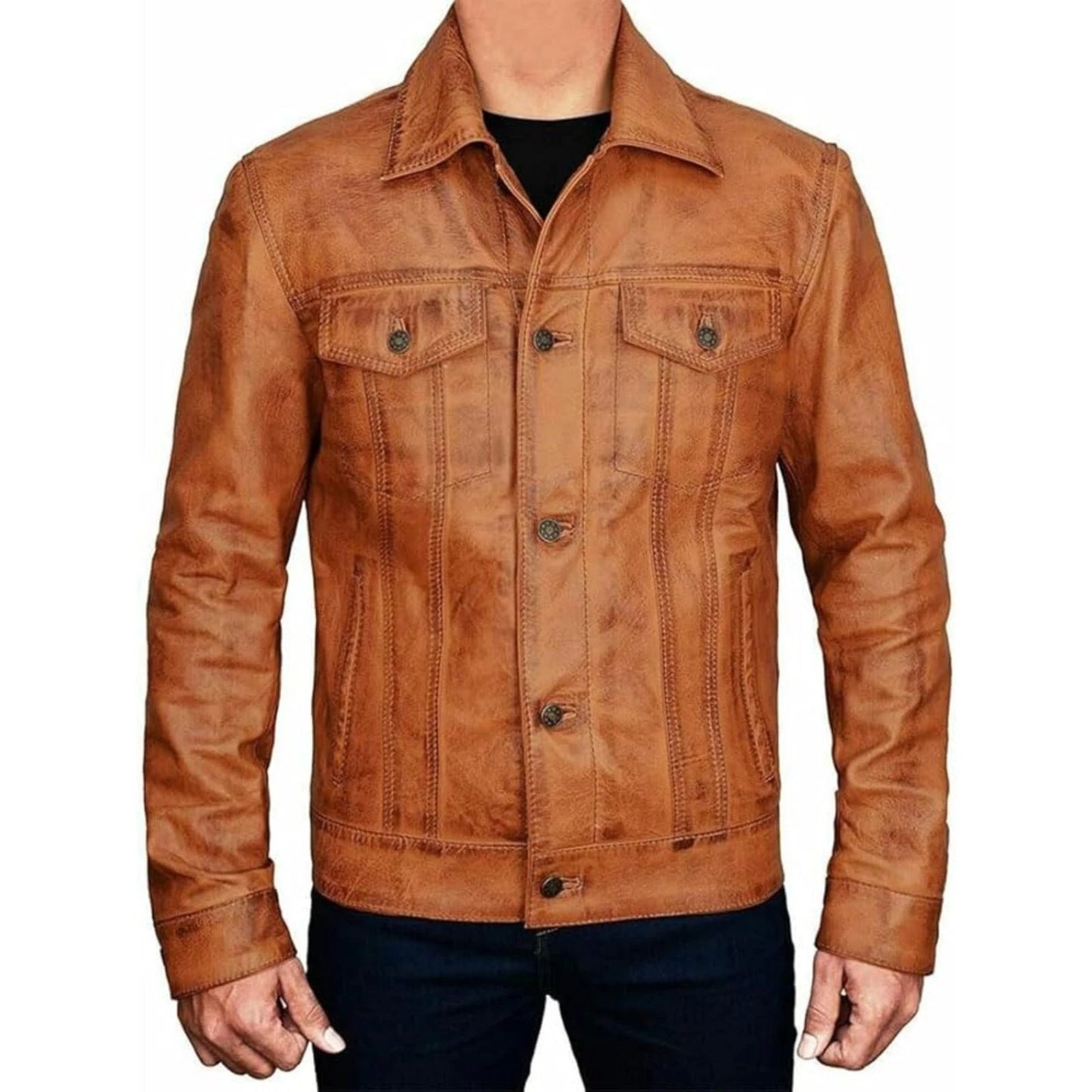 Men's Brown Tan Brown Leather Jacket Vintage Motorcycle Leather Jacket