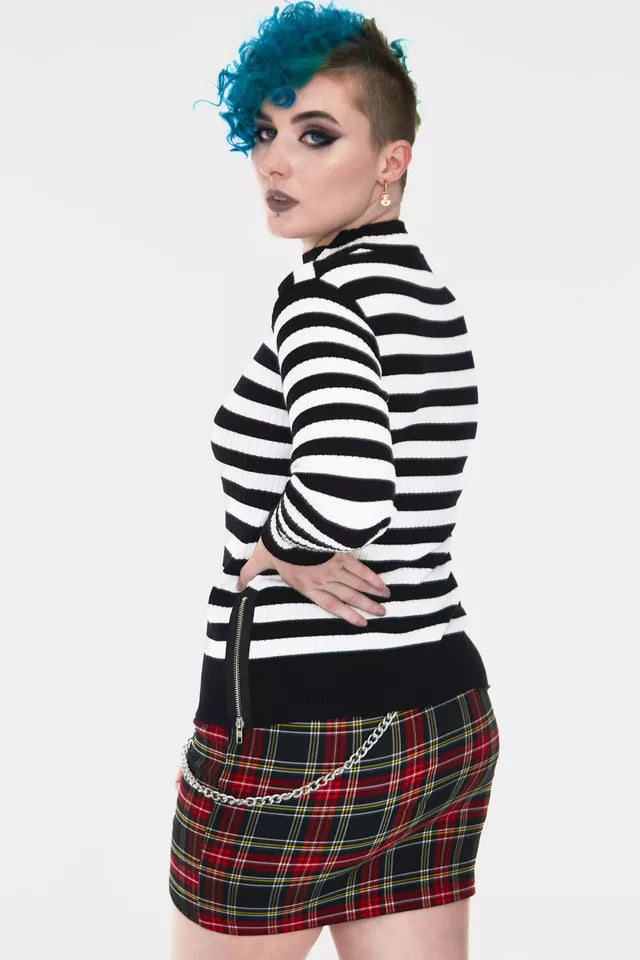 Menace White and Black Gothic Alternative Style Stripe Sweater