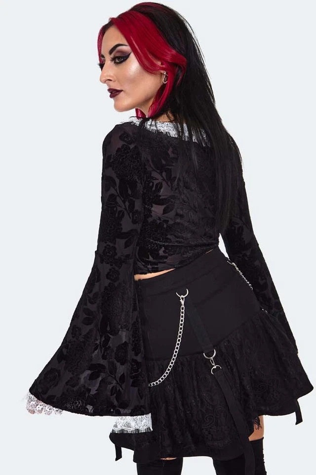 Alternative Style Velvet Devore Gothic Frilled Top