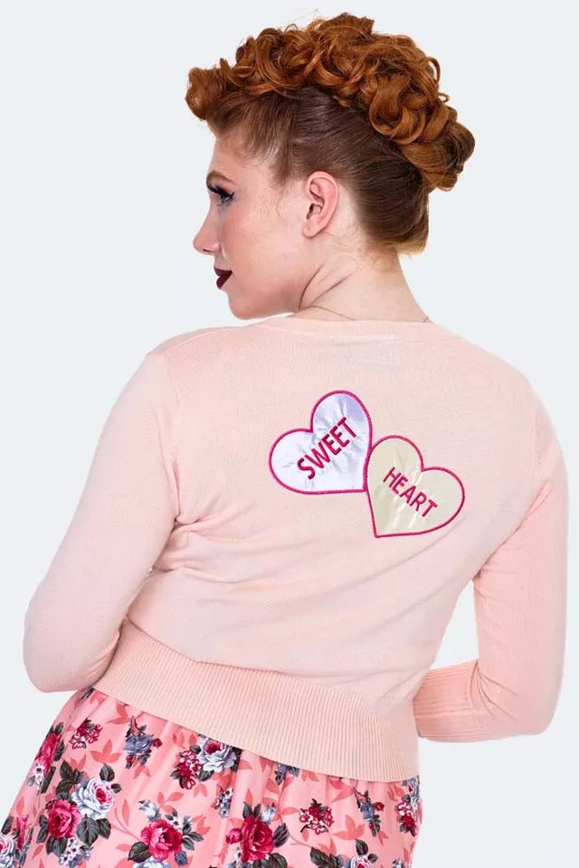 Ladies Curve Kim Love Heart Print Cardigan Retro Vintage Plus Size Cardigan