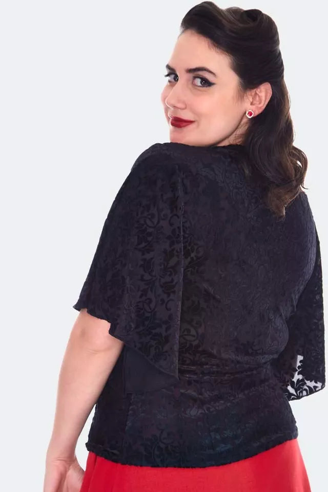 Devore Retro Flutter Sleeve Vintage Style Blouse