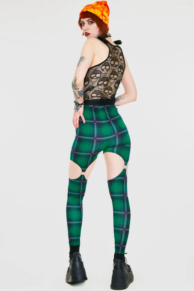 Gothic Round In Circles Plaid Harness Alternative Style Leggings