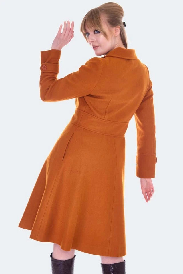 Double Breasted Retro Vintage Style Orange Pea Coat