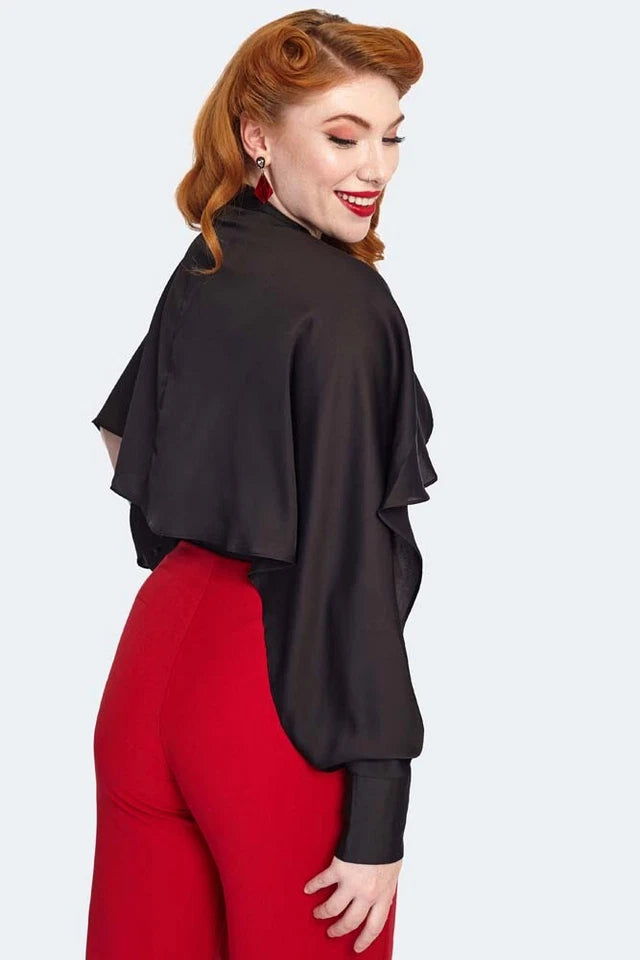 Women Retro Cape Sleeve Tie Neck Vintage Style Blouse