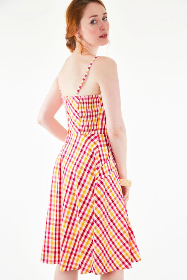 GINGHAM SLEEVELESS FLARE DRESS Retro Vintage Style
