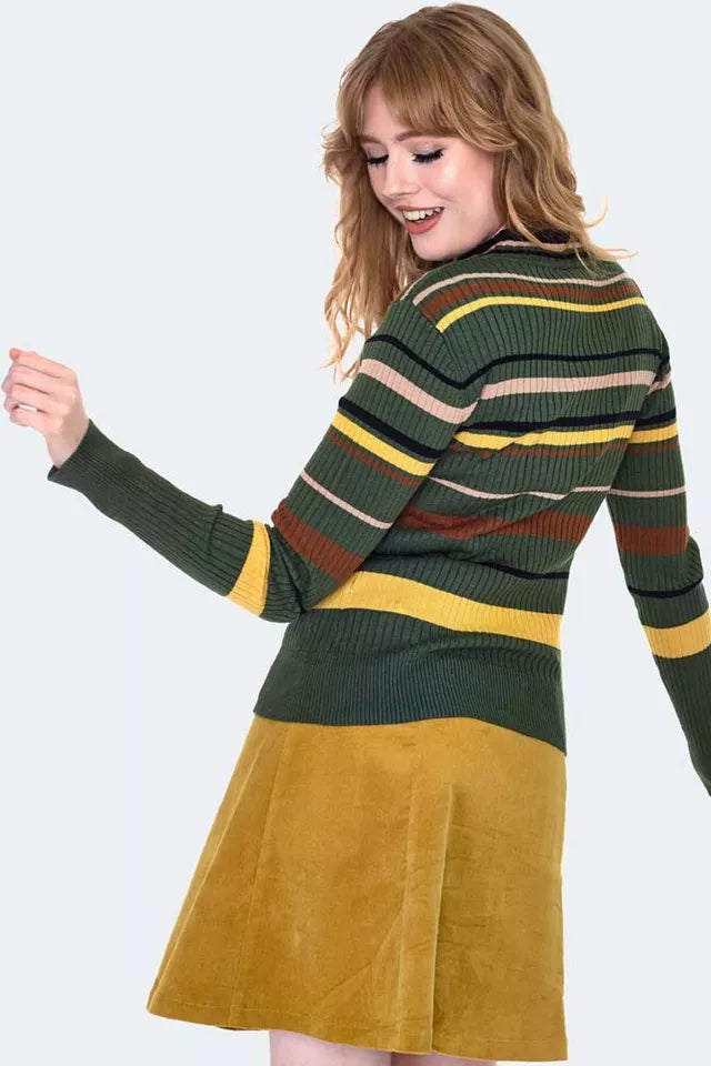 1970s Green Stripe Retro Vintage Style Sweater