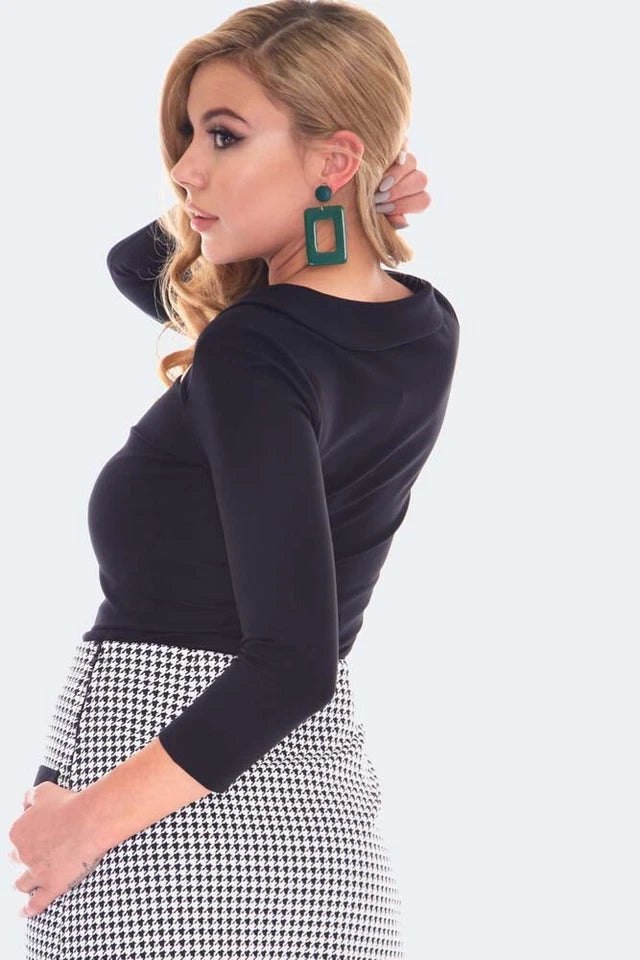 60s Retro Vintage Style Black Cut Out Collared Top